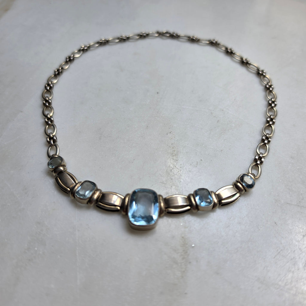 Traumhaftes antikes Art Deco Silber-Schmuckset mit Aquamarin Steinen