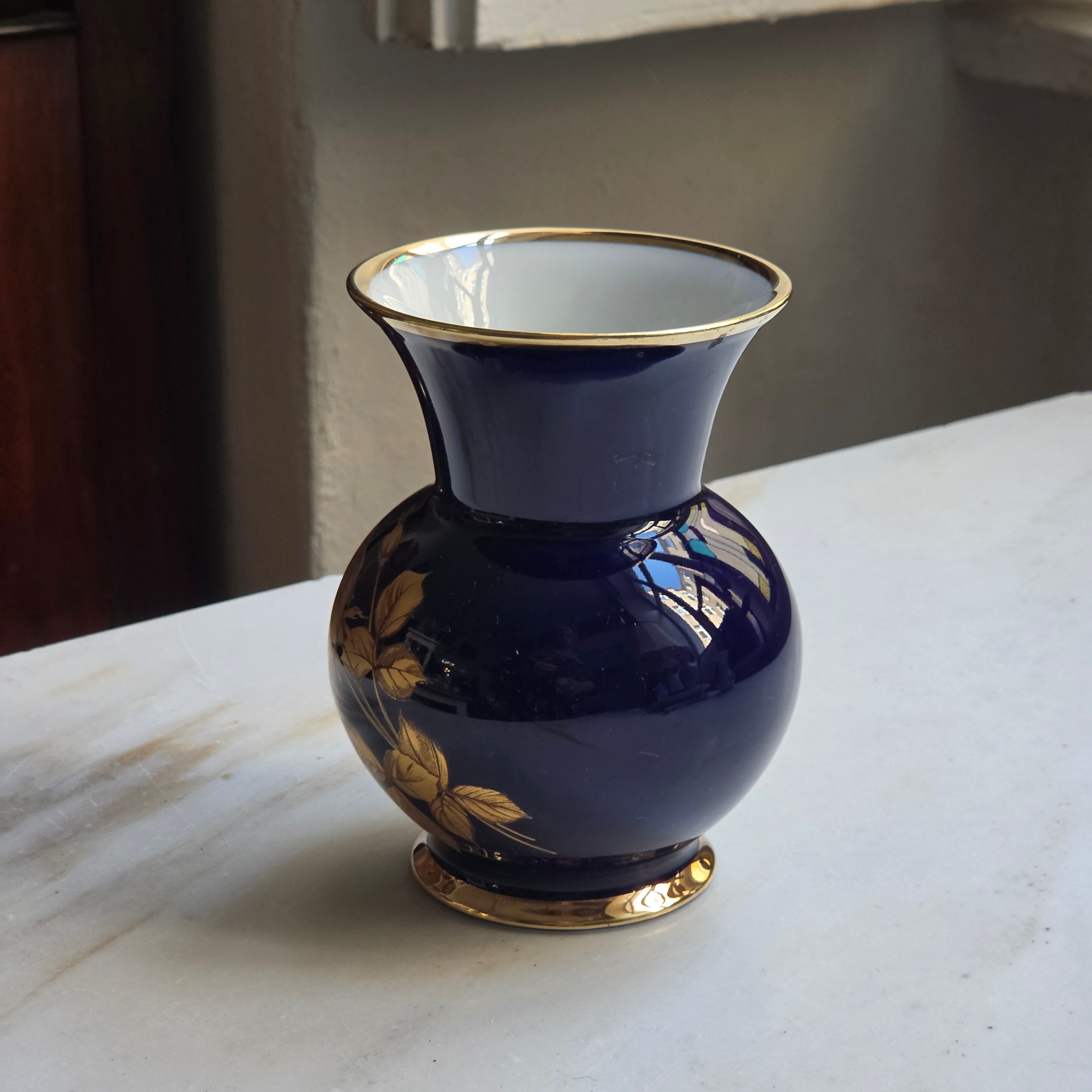 Vintage KPM Royal Porzellan Bavaria Vase – Echt Cobalt & Golddekor (Rose)