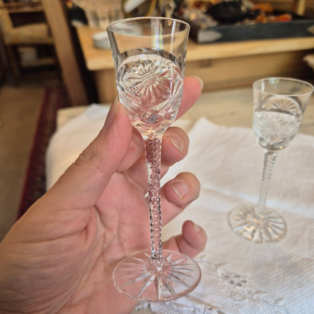 2x Vintage Kristall Schnaps Likör Wein Gläser Mid-Century Cocktail Bar klein