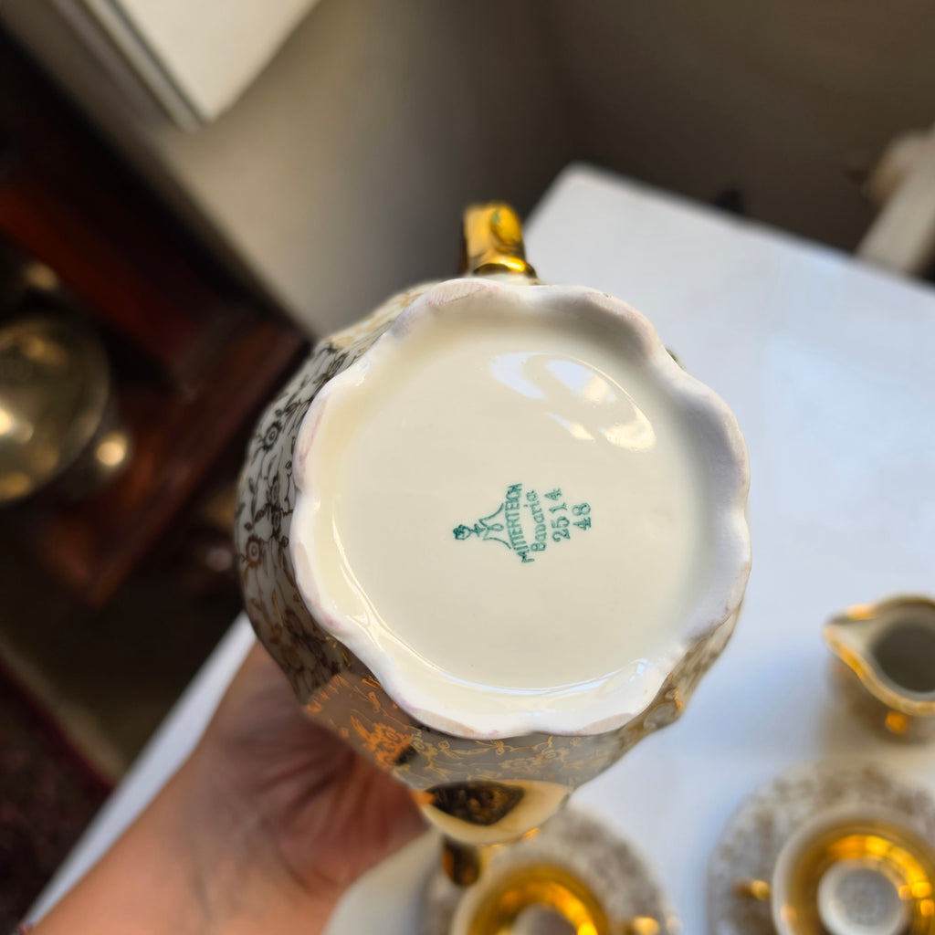 Mitterteich Bavaria Porzellan Tee-/Kaffeeset – Echte Glanzvergoldung mit Barock-Blumenmuster Set