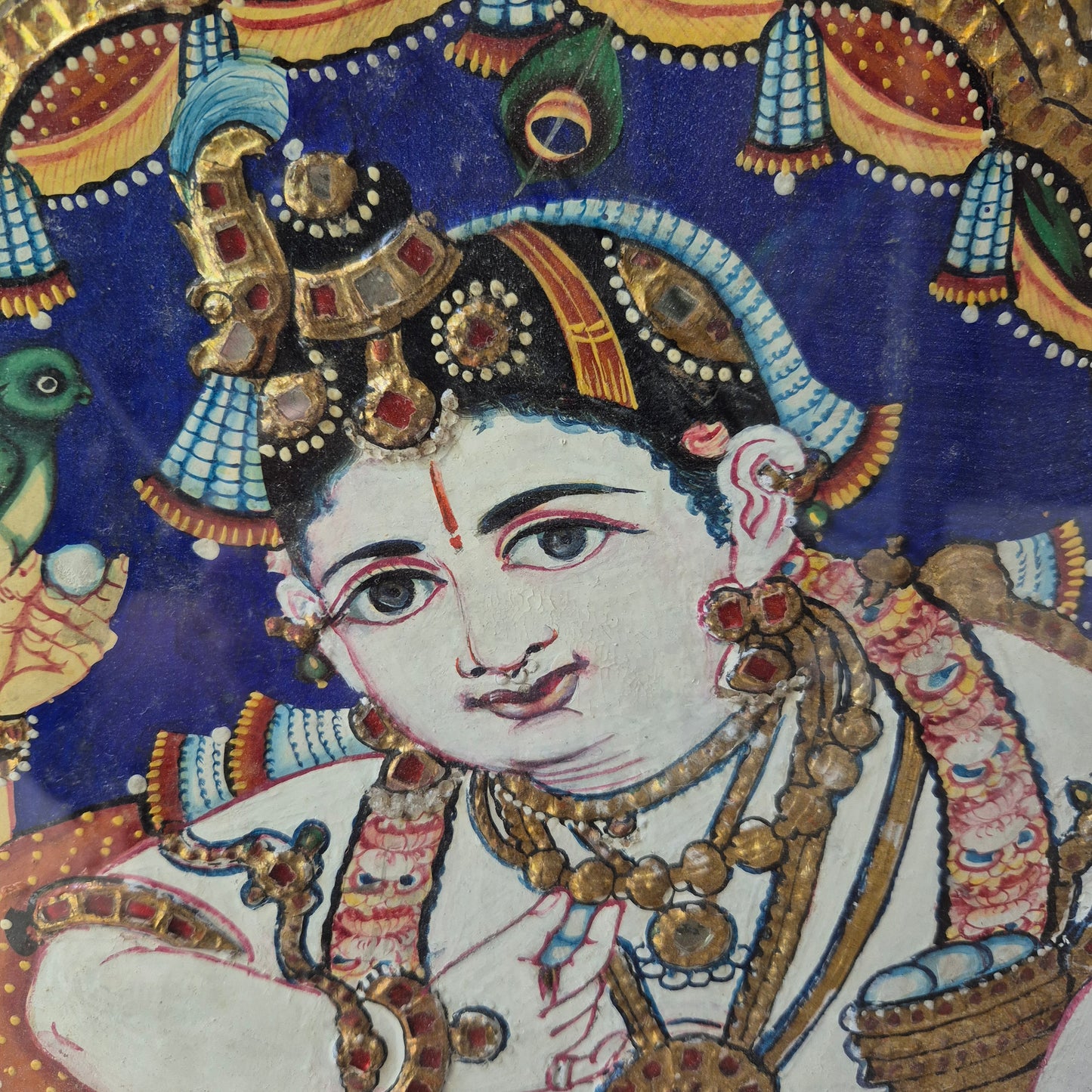 Antikes Tanjore Gemälde hinter Glas 19. Jahrhundert auf Holz