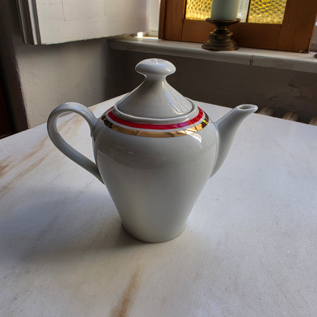 Colditz Tee Kaffeekanne Kanne Mokka Vintage weiß rot gold klein
