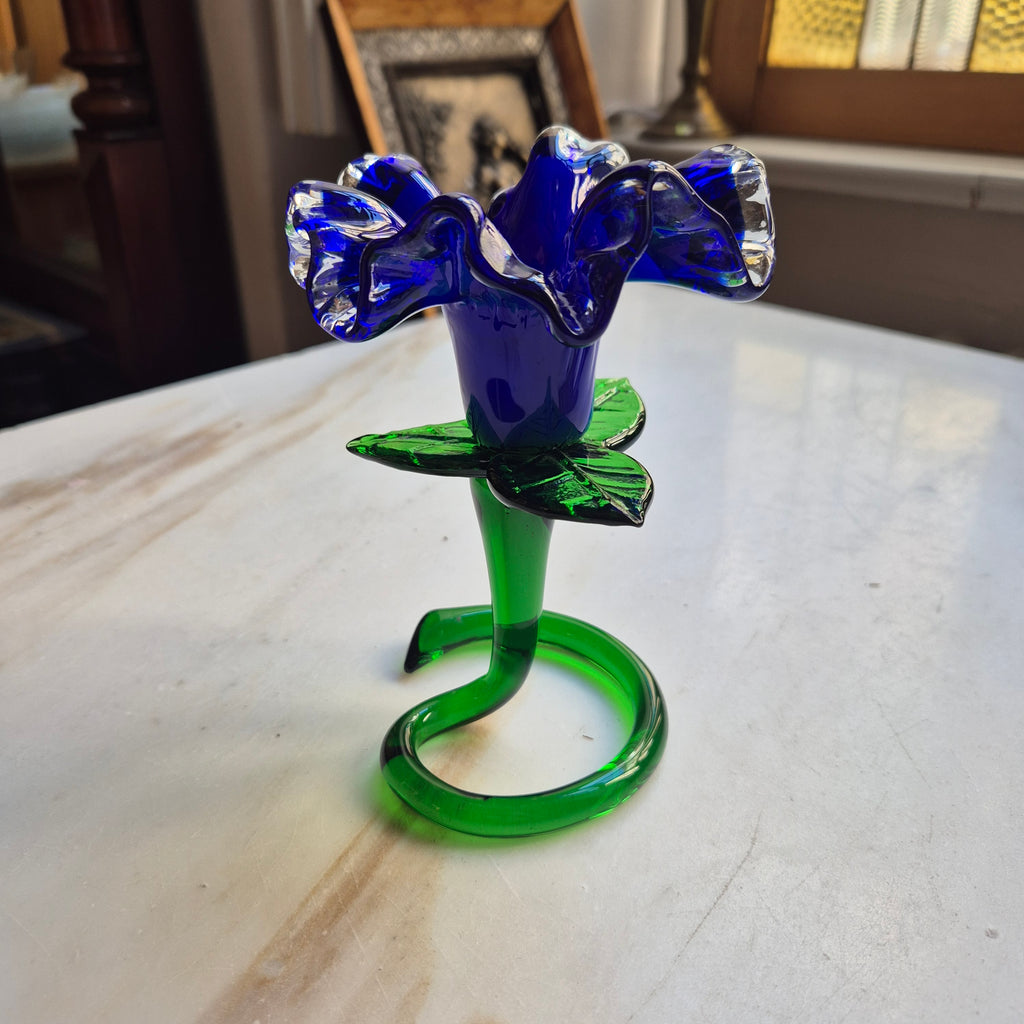 Vintage Murano Glaskunst Blume Kerzenhalter Blau