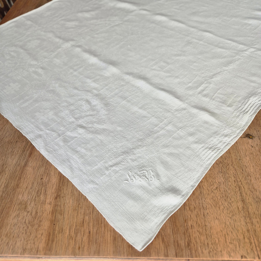 Antike Jugendstil Serviette Leinen Baumwolle Monogramm weiß 74x 79cm Monogram H.B.