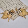 Vintage Gürtelschnalle 2-Teilig Trachtenschnalle Taillengürtel aus den 80ern-Handmade aus Berlin gold schwarz weiß Schwan Kranich Vogel