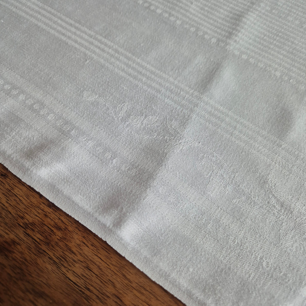 Antikes Jugendstil Küchen-&Geschirrtuch weiß Damast Baumwolle 51x110cm Monogram R.