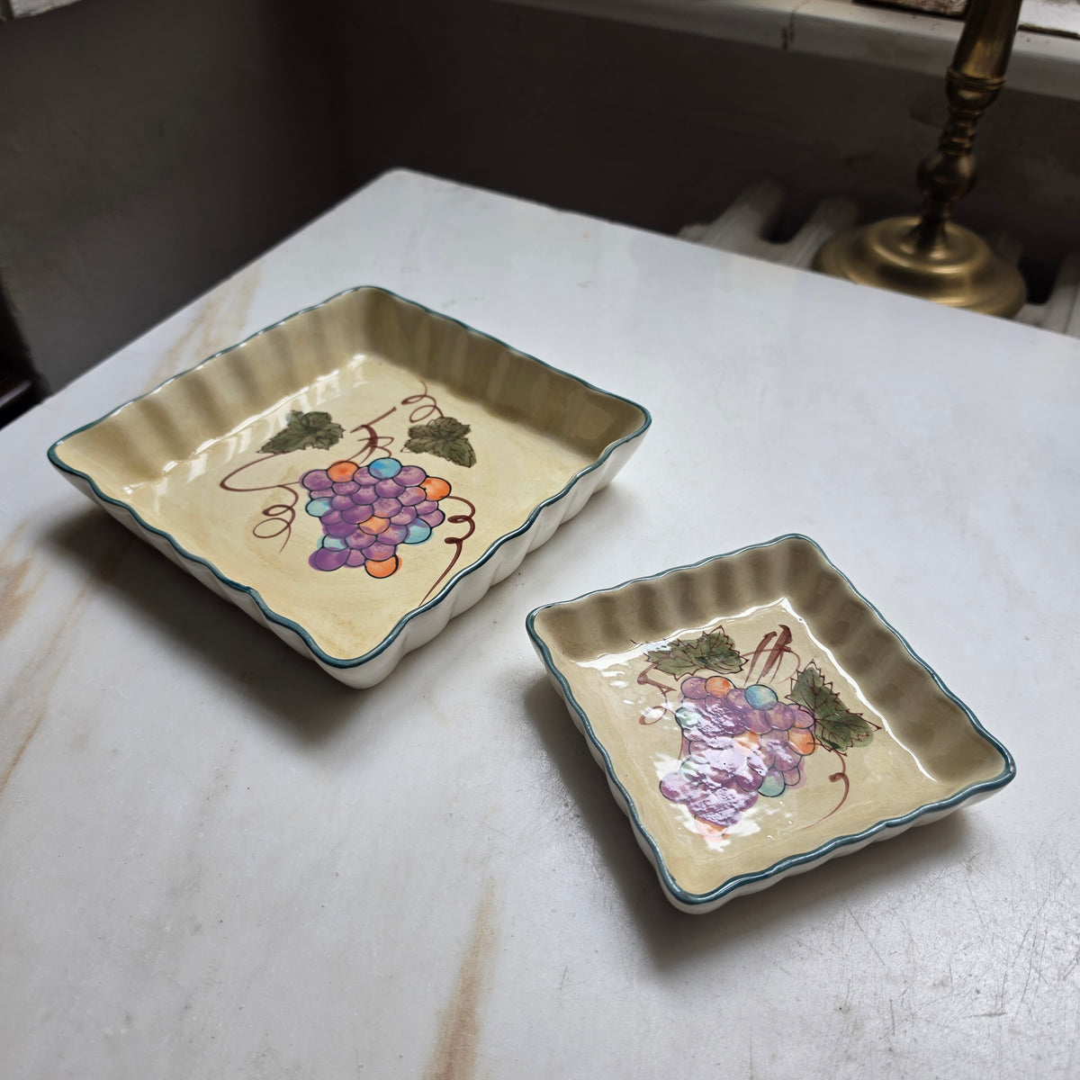 Rustikales Keramik-Schälchen-Set mit Weintrauben-Motiv – Handbemalter Vintage-Charme