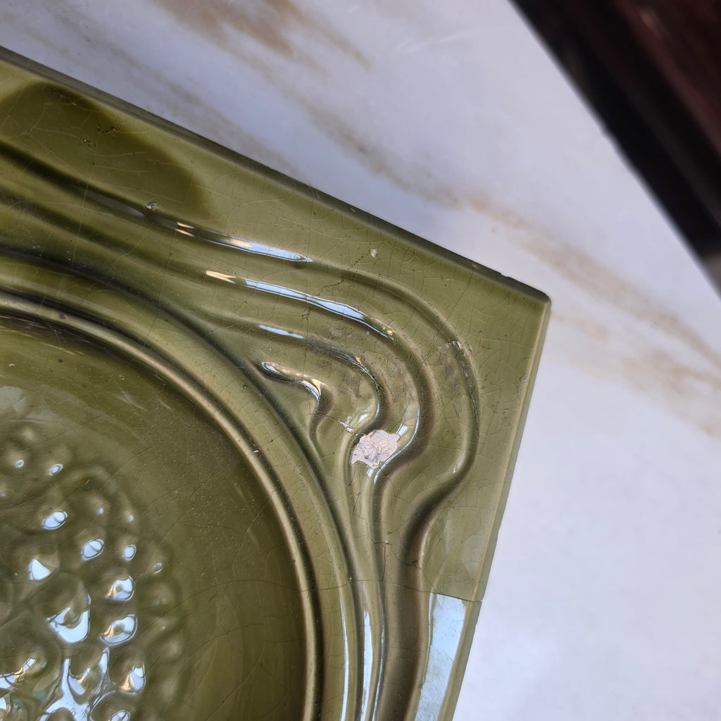 Antike Jugendstil Kachel Ofenkachel Grün