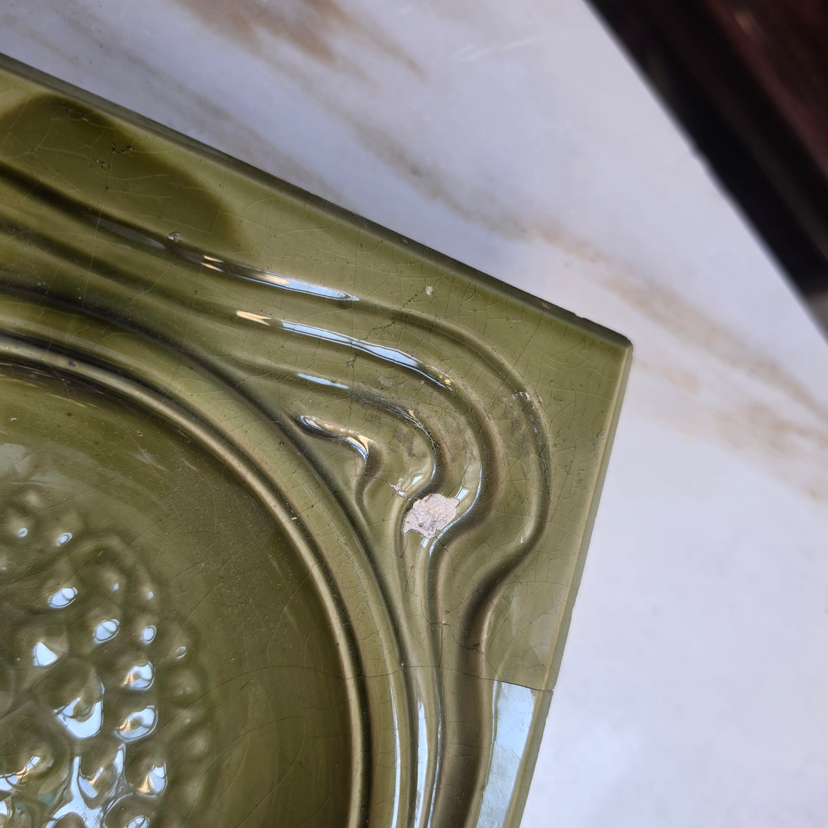 Antike Jugendstil Kachel Ofenkachel Grün