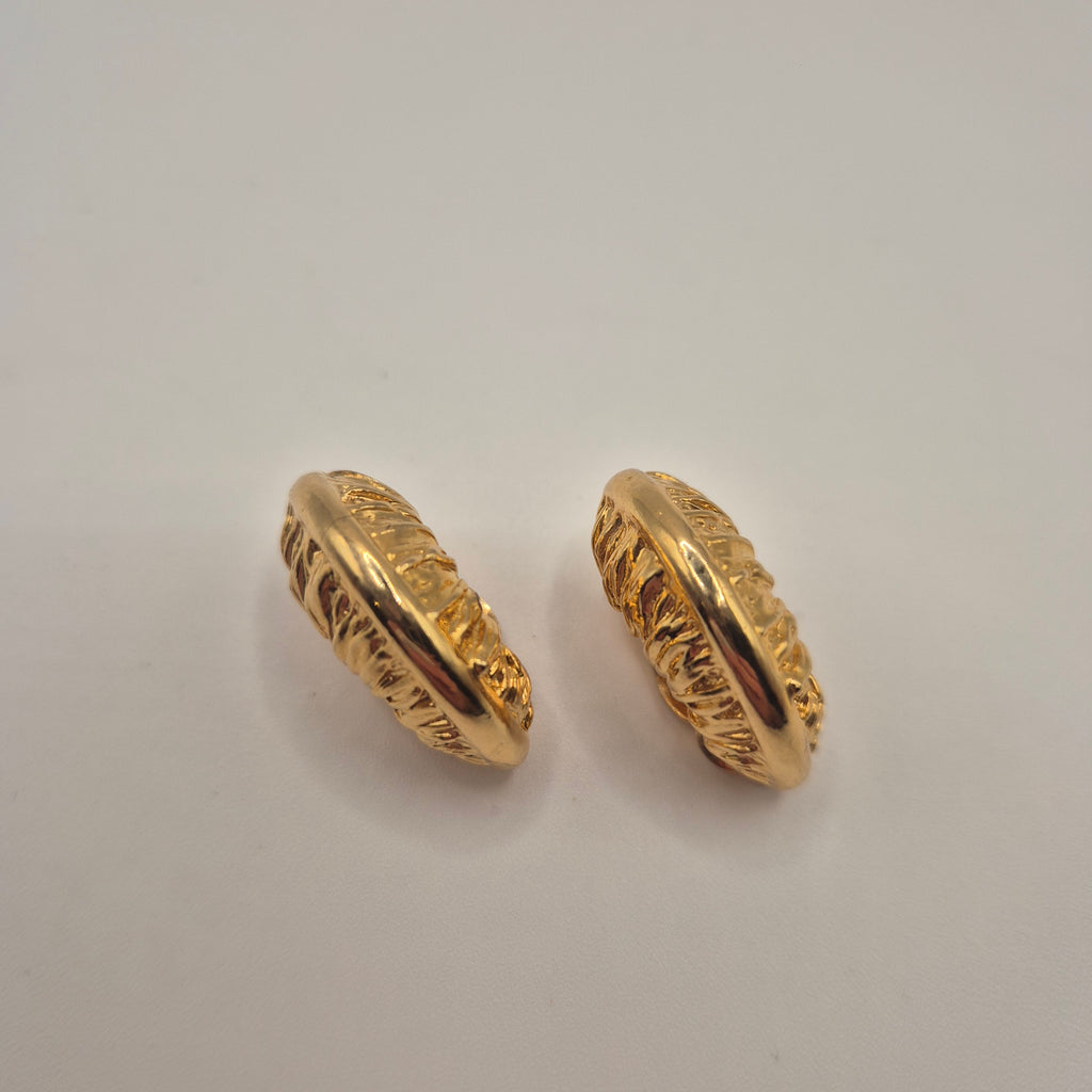 Vintage 50er Jahre Massive Runway Ohrringe / Made in West Germany Statement Clips Creolen Gold Blatt
