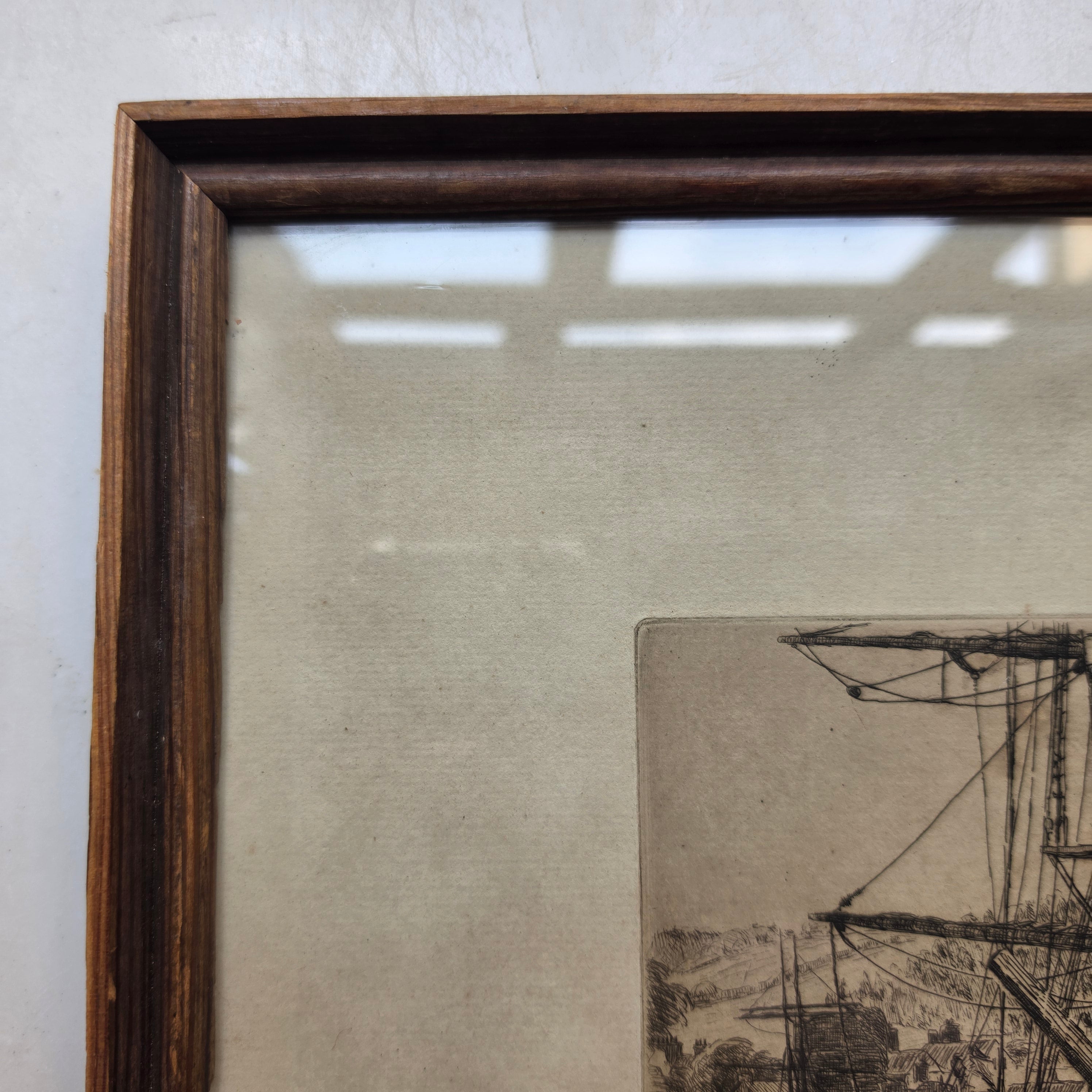Antike Maritime Radierung „Segelschiff Albert Baltzer“ – Handsigniert & Datiert (1910)