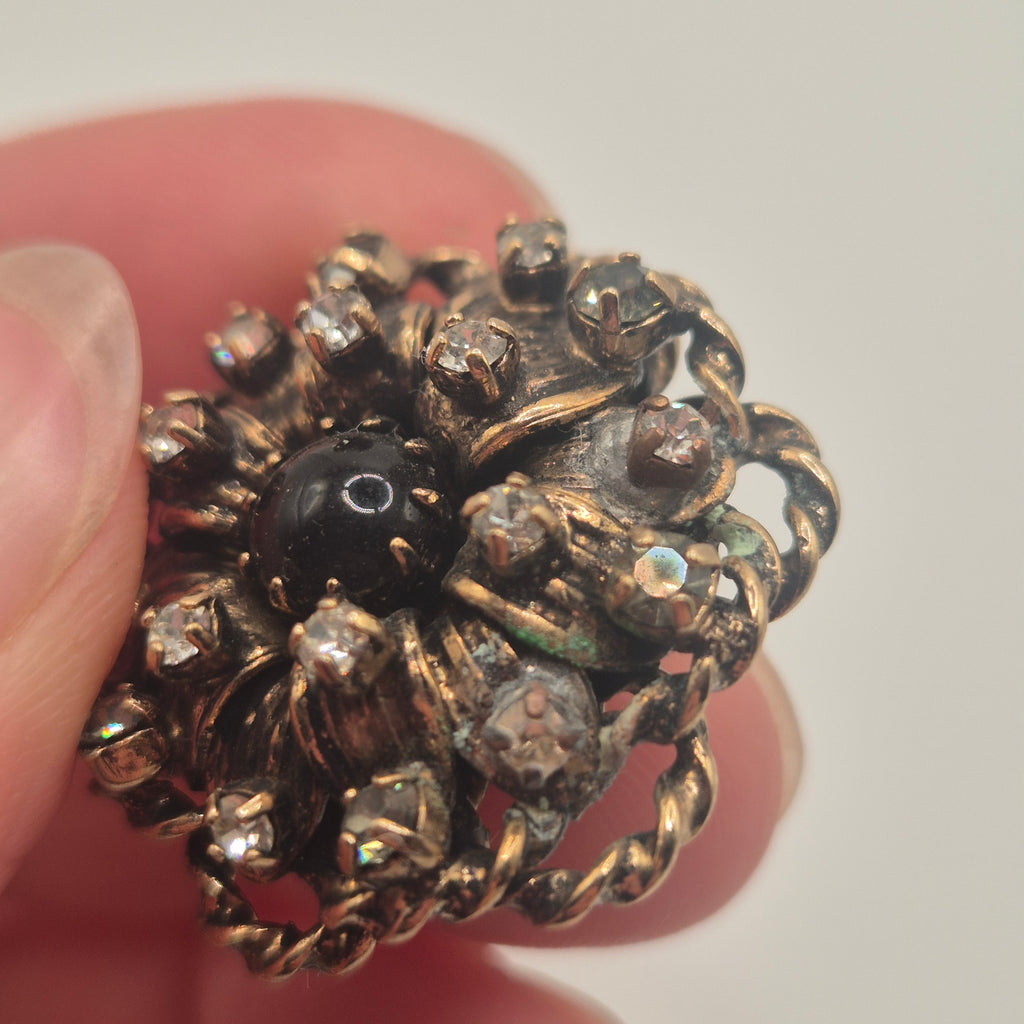 Prachtvoller Vintage-Metallknopf – Barock-Stil mit Onyx-Optik & Strass
