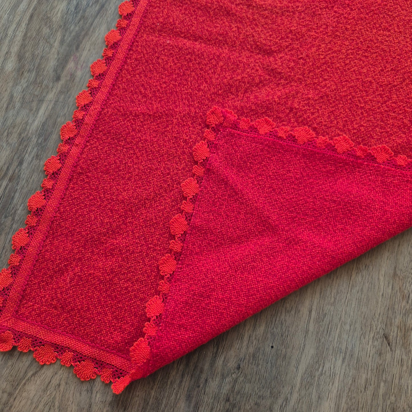 DDR Vintage Läufer Tischdecke Rot Orange 46x103cm