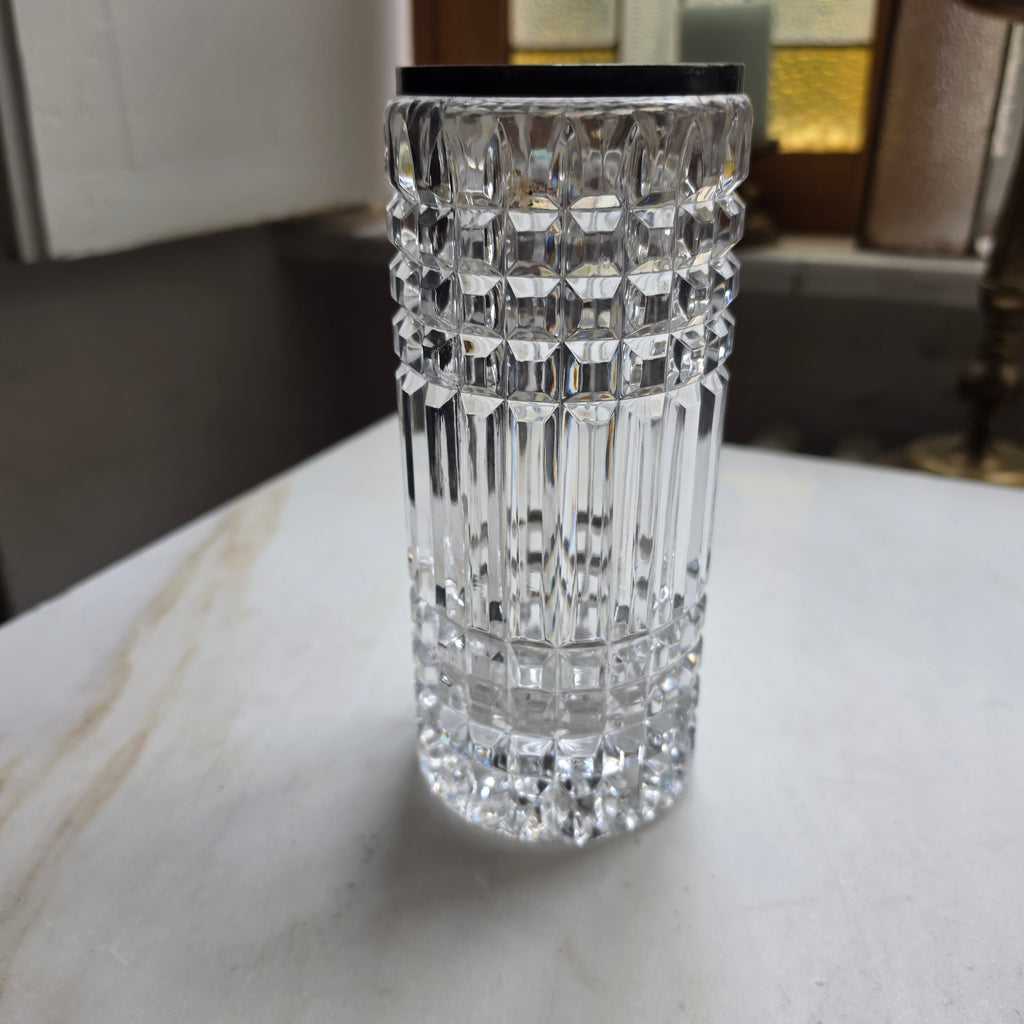 Vintage Kristallvase mit gestempeltem 925 Sterling Silber Rand – Facettenschliff – Top Zustand