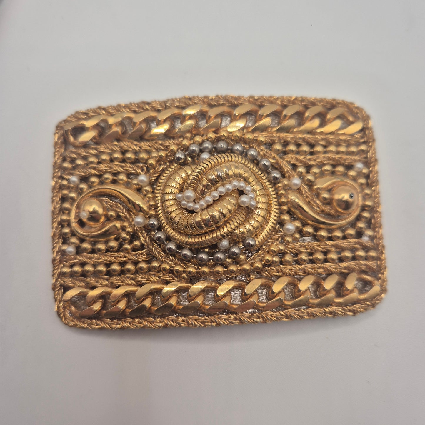 Vintage Gürtelschnalle Trachtenschnalle Taillengürtel aus den 80ern-Handmade silber gold