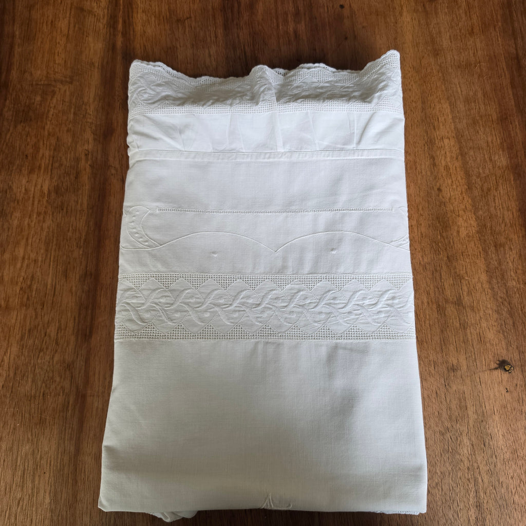 Antiker Paradekissen-Bezug - Monogramm E.V. - 70x75cm - Baumwolle - 2x Knöpfe fehlen