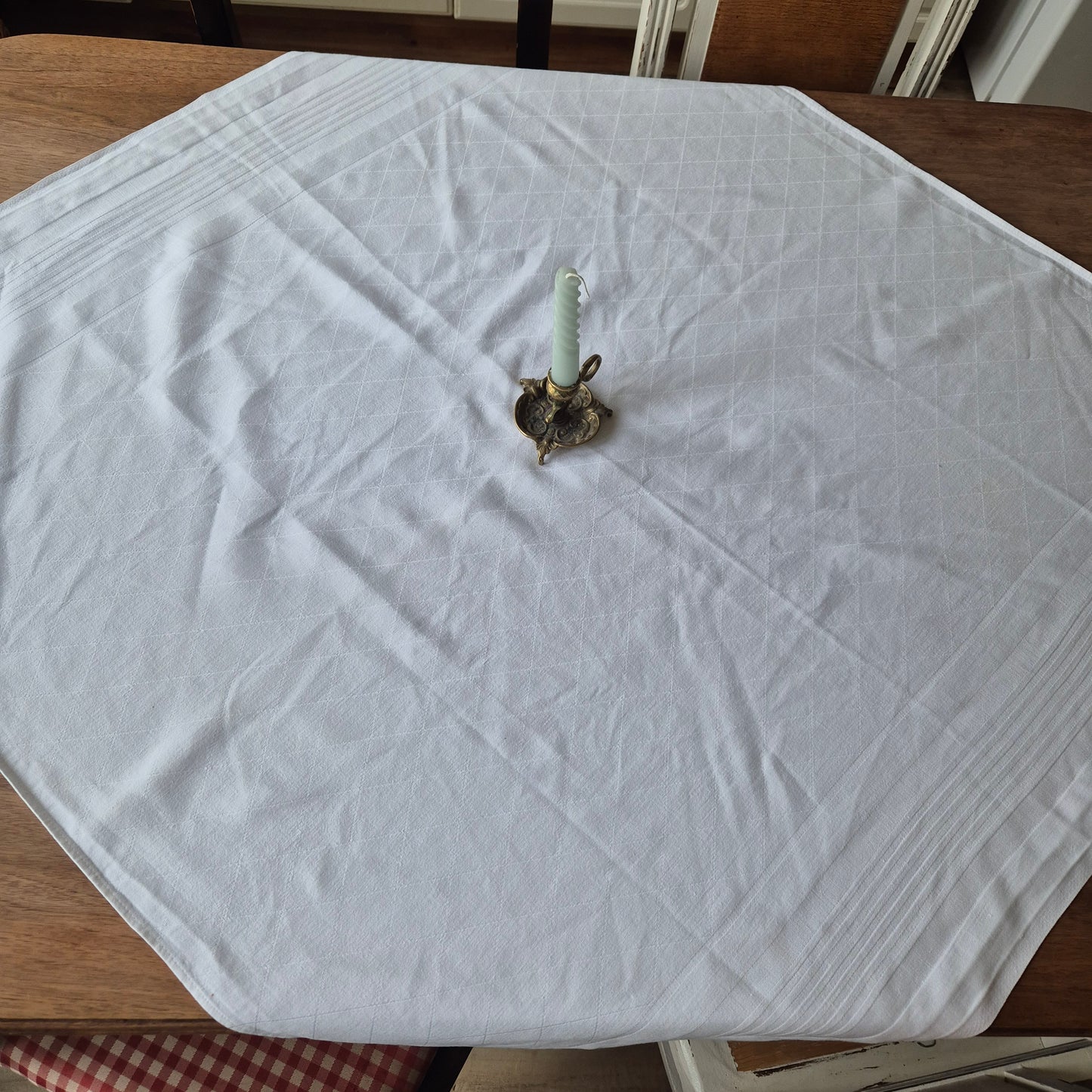West Germany Baumwolle Serviette Mitteldecke Weiß 92x96cm Vintage 🤍