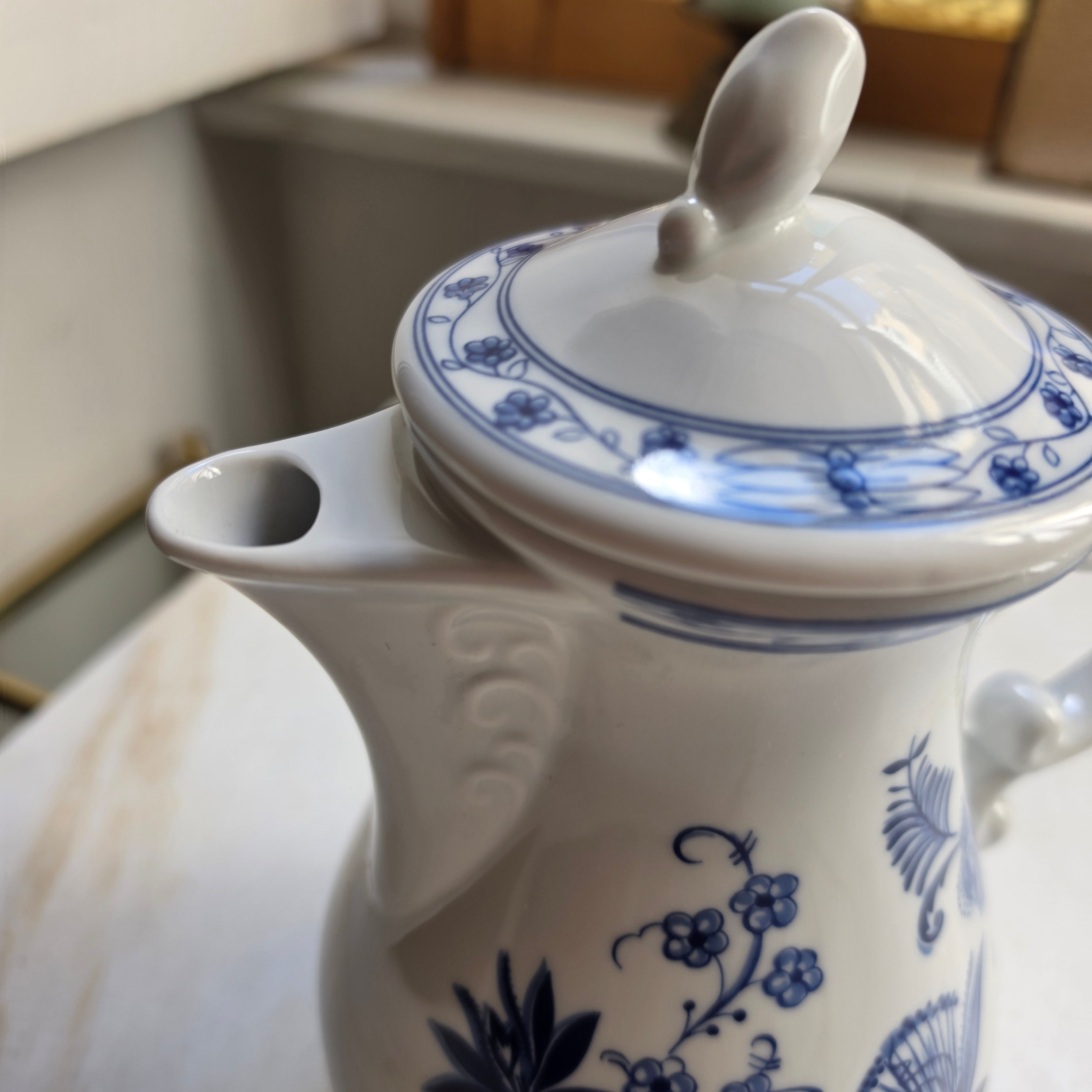 Wellco Design Krefeld Zwiebelmuster Kaffeekanne Kanne Tee Vintage blau weiß