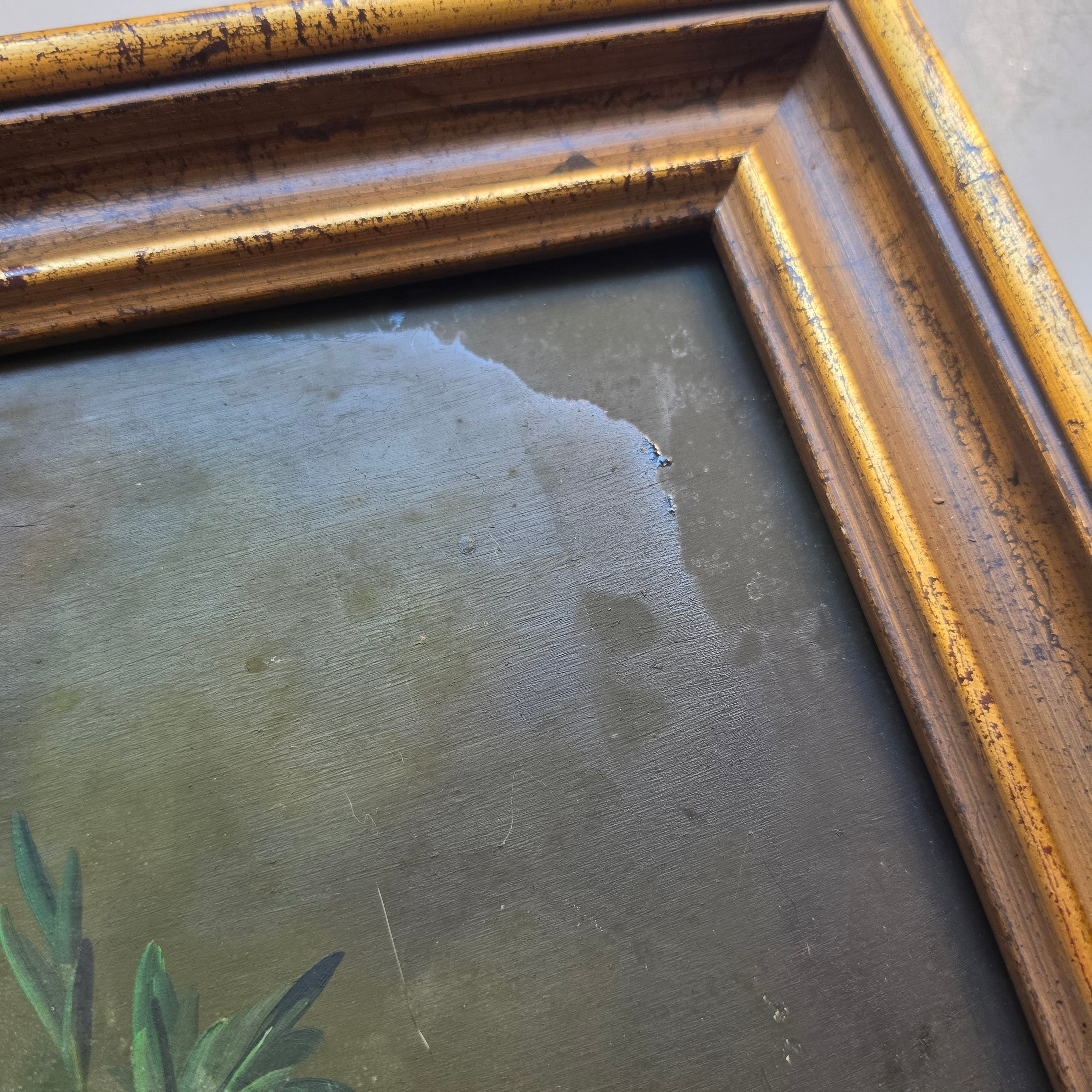 Vintage Ölgemälde Floral Stillleben mit vergoldetem Holzrahmen