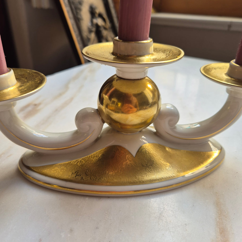 Alka Kunst Bavaria Rheingold - 3 armiger Kerzenständer - Porzellan mit Goldakzenten