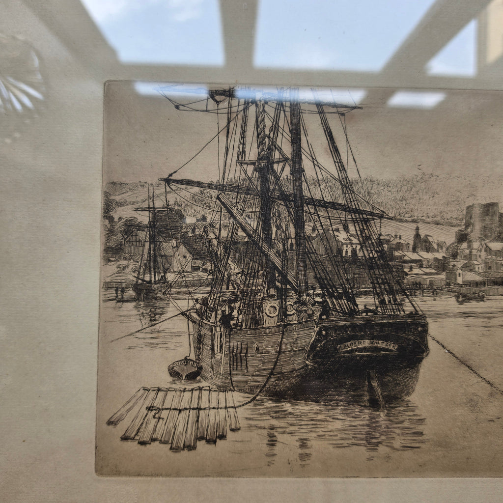 Antike Maritime Radierung „Segelschiff Albert Baltzer“ – Handsigniert & Datiert (1910)