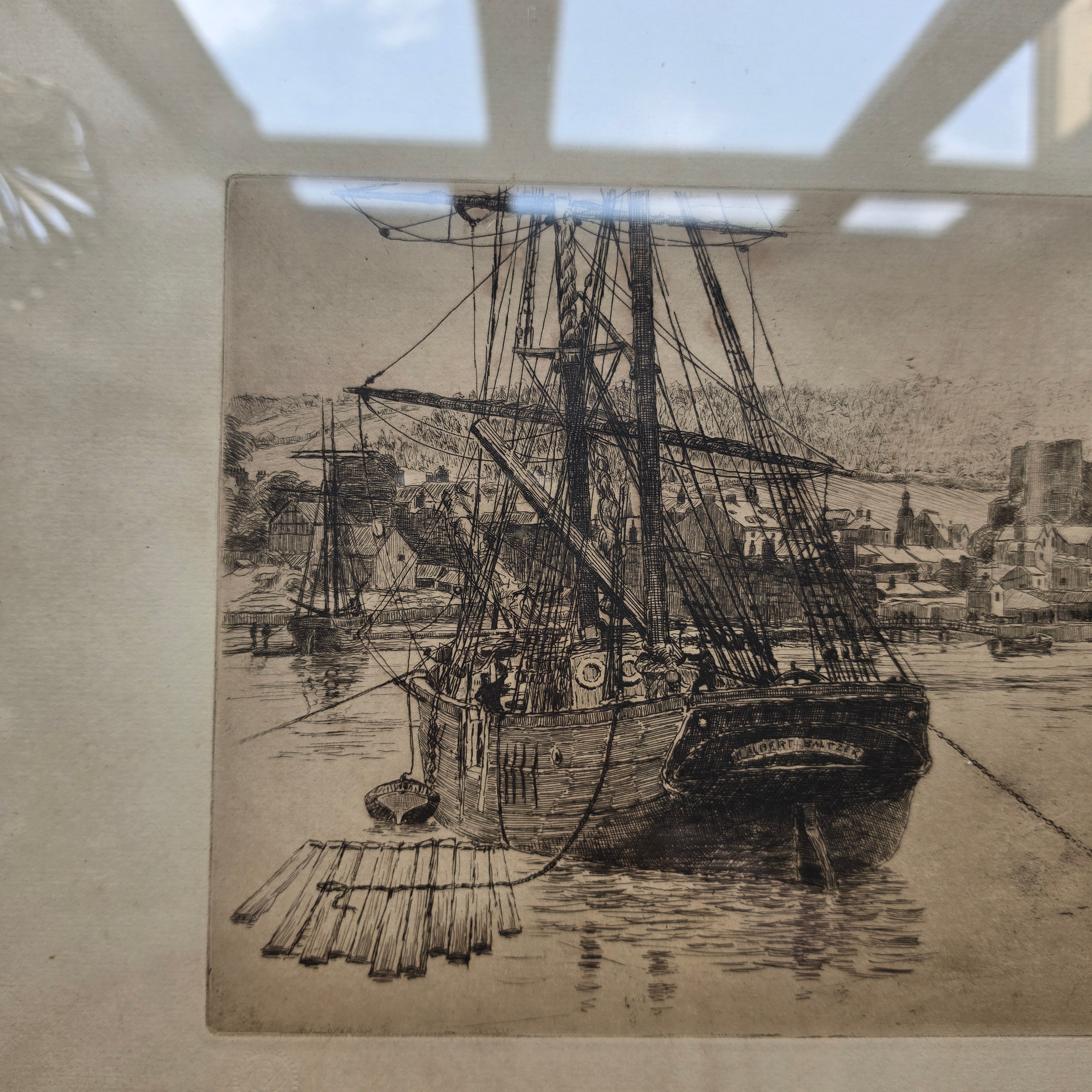 Antike Maritime Radierung „Segelschiff Albert Baltzer“ – Handsigniert & Datiert (1910)