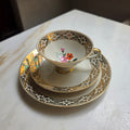 Vintage Porzellan Gedeck 3-teilig – Winterling Marktleuthen Bavaria mit Golddekor & Blumenmotiv