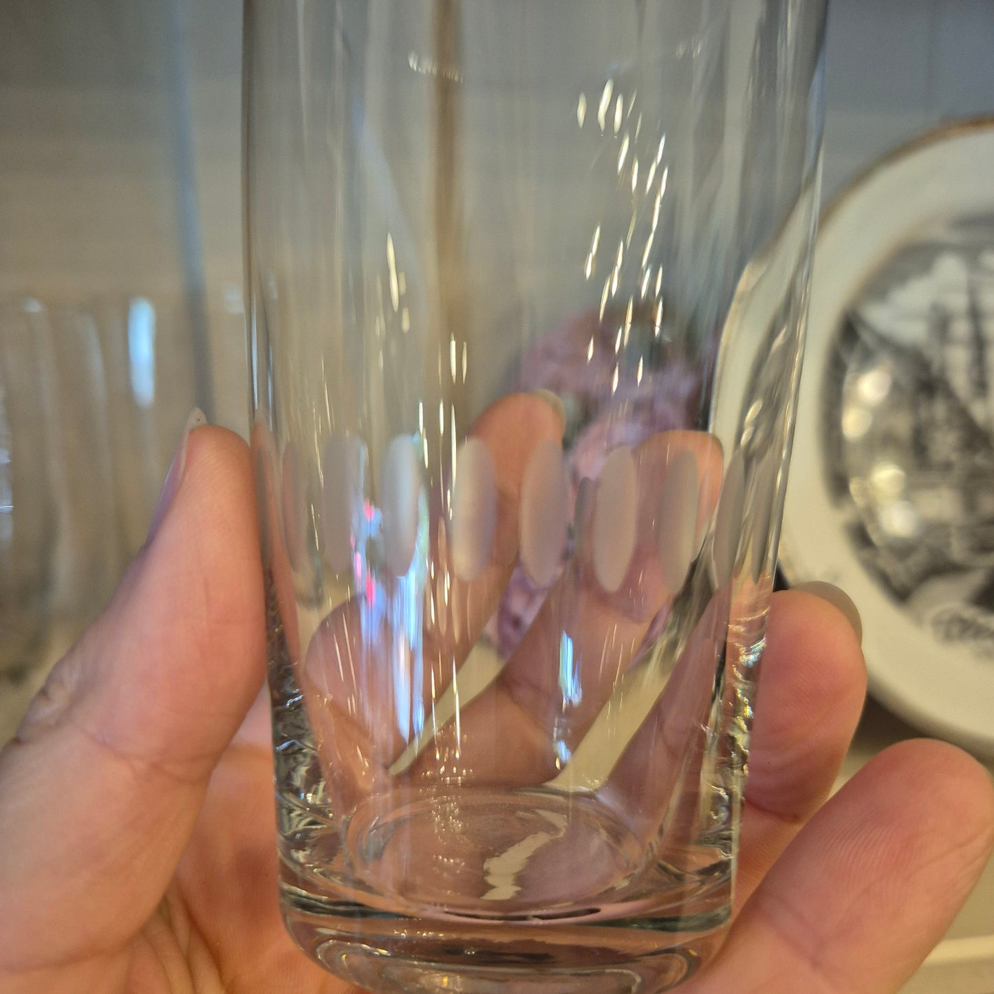 6x Vintage Gläser DDR einfaches Muster dünnes Glas Wassergläser