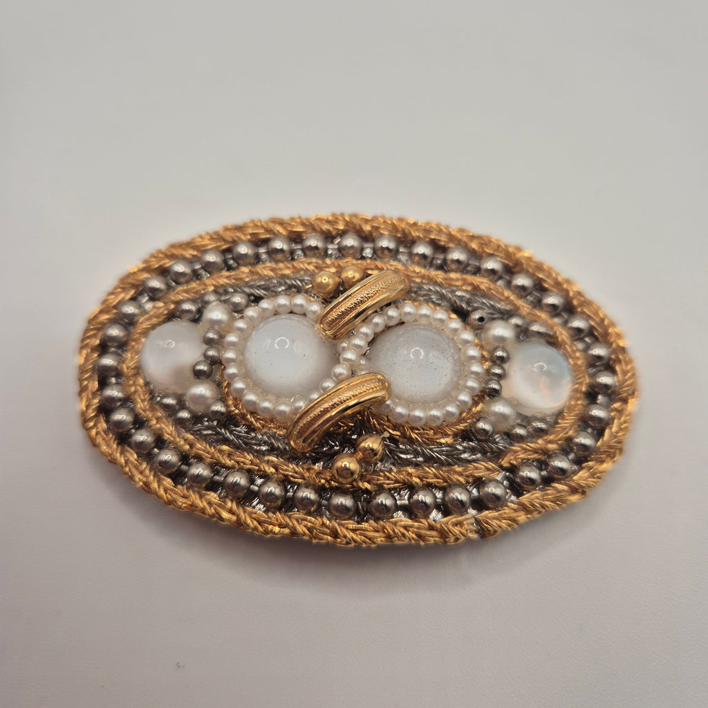 Massive Schmuck-Gürtelschnalle mit Cabochons & Kordel-Verzierung
