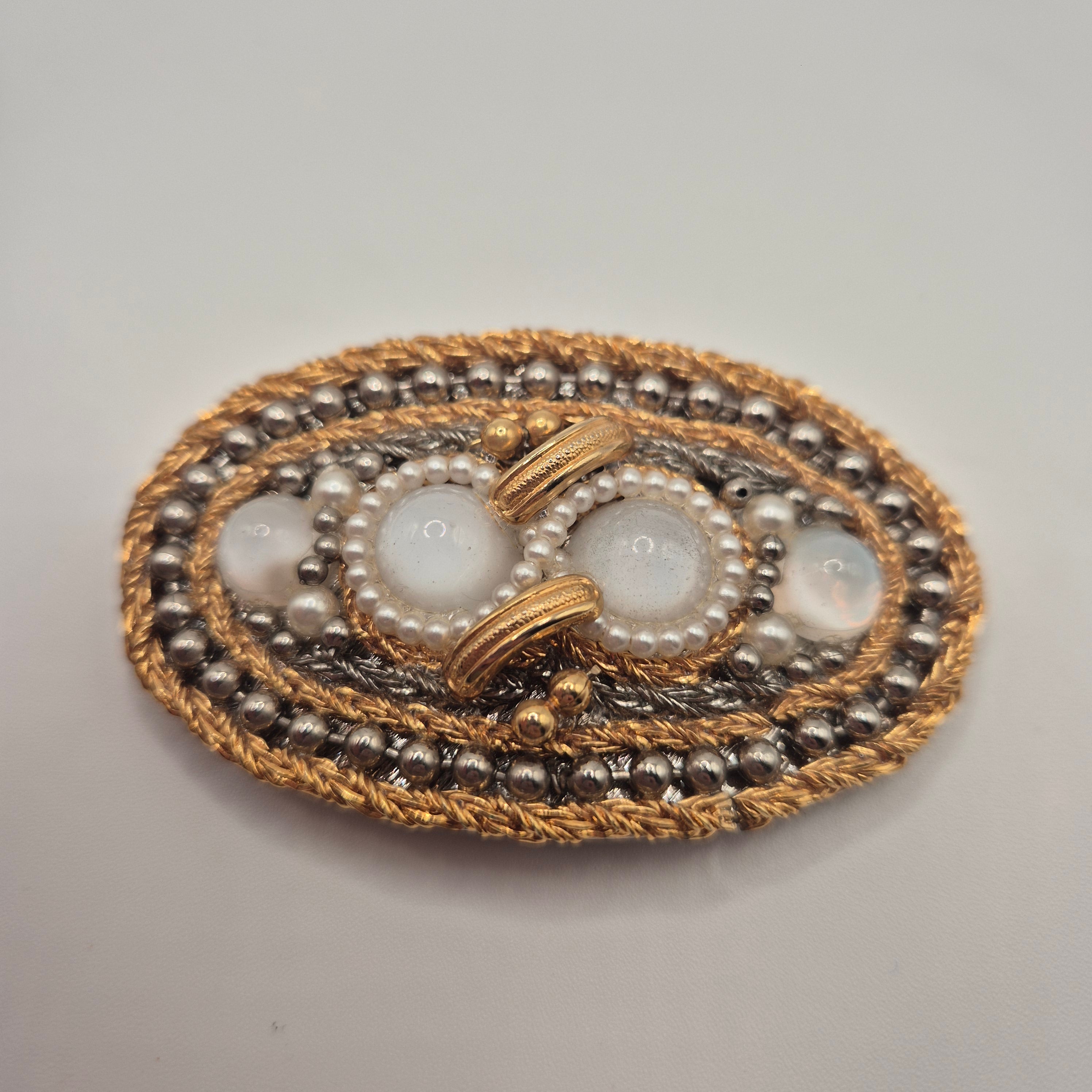Massive Schmuck-Gürtelschnalle mit Cabochons & Kordel-Verzierung