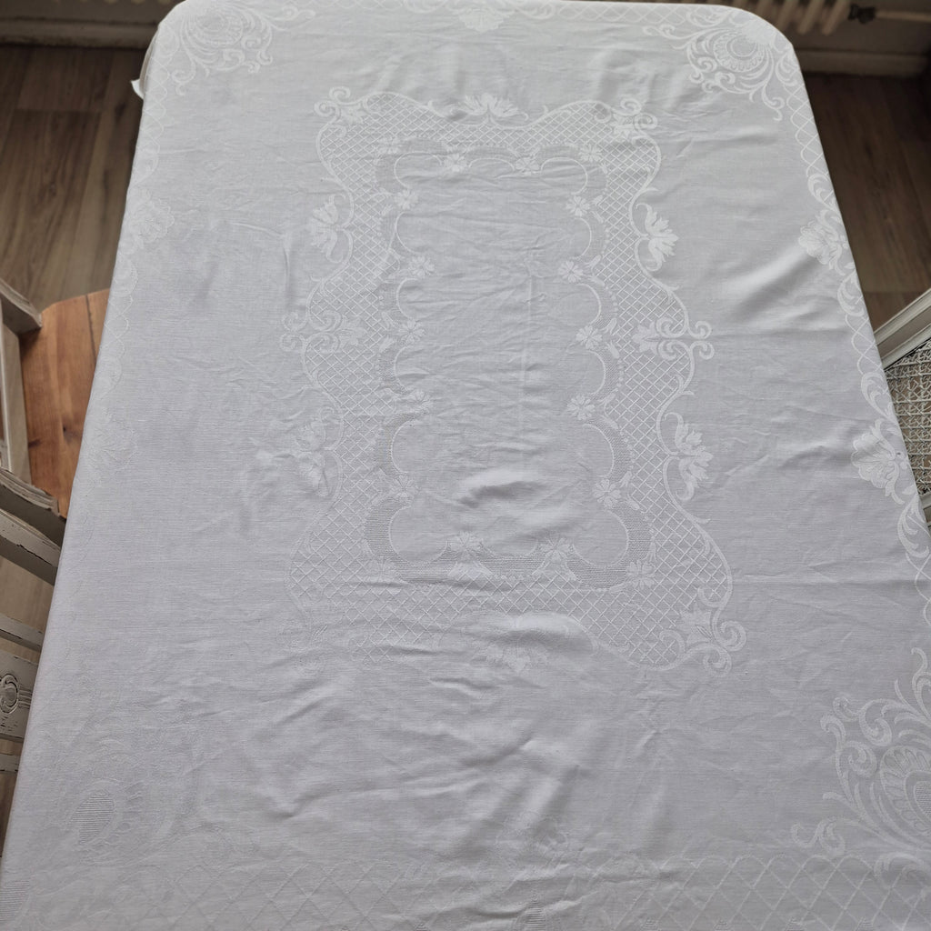 Vintage smail Tischdecke Damast weiß 155x130cm