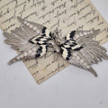 Vintage Gürtelschnalle 2-Teilig Trachtenschnalle Taillengürtel aus den 80ern-Handmade aus Berlin silber weiß schwarz Schwan Kranich Vogel