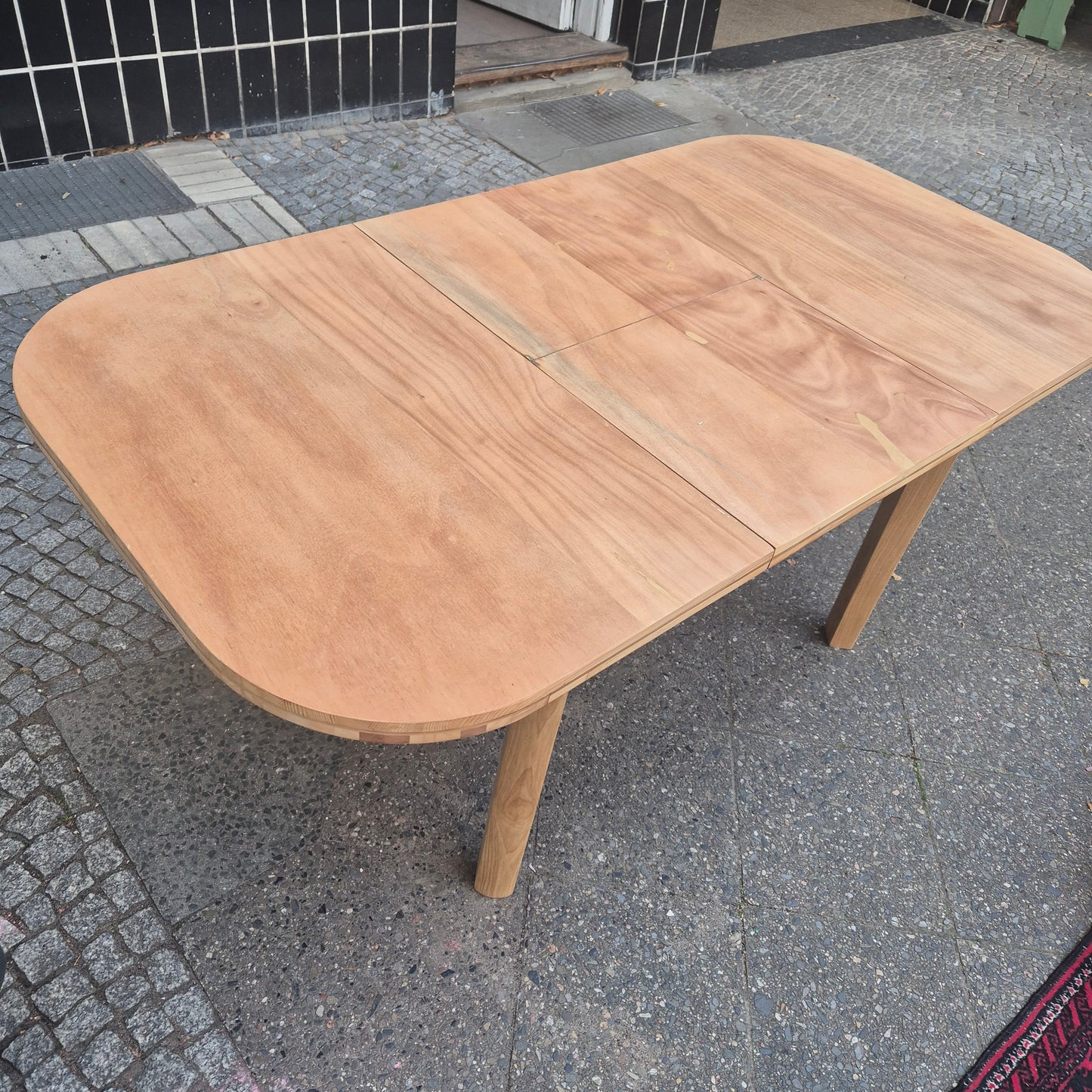 Vintage 70er Jahre Tisch Vollholz oval ausziehbar 170x90cm