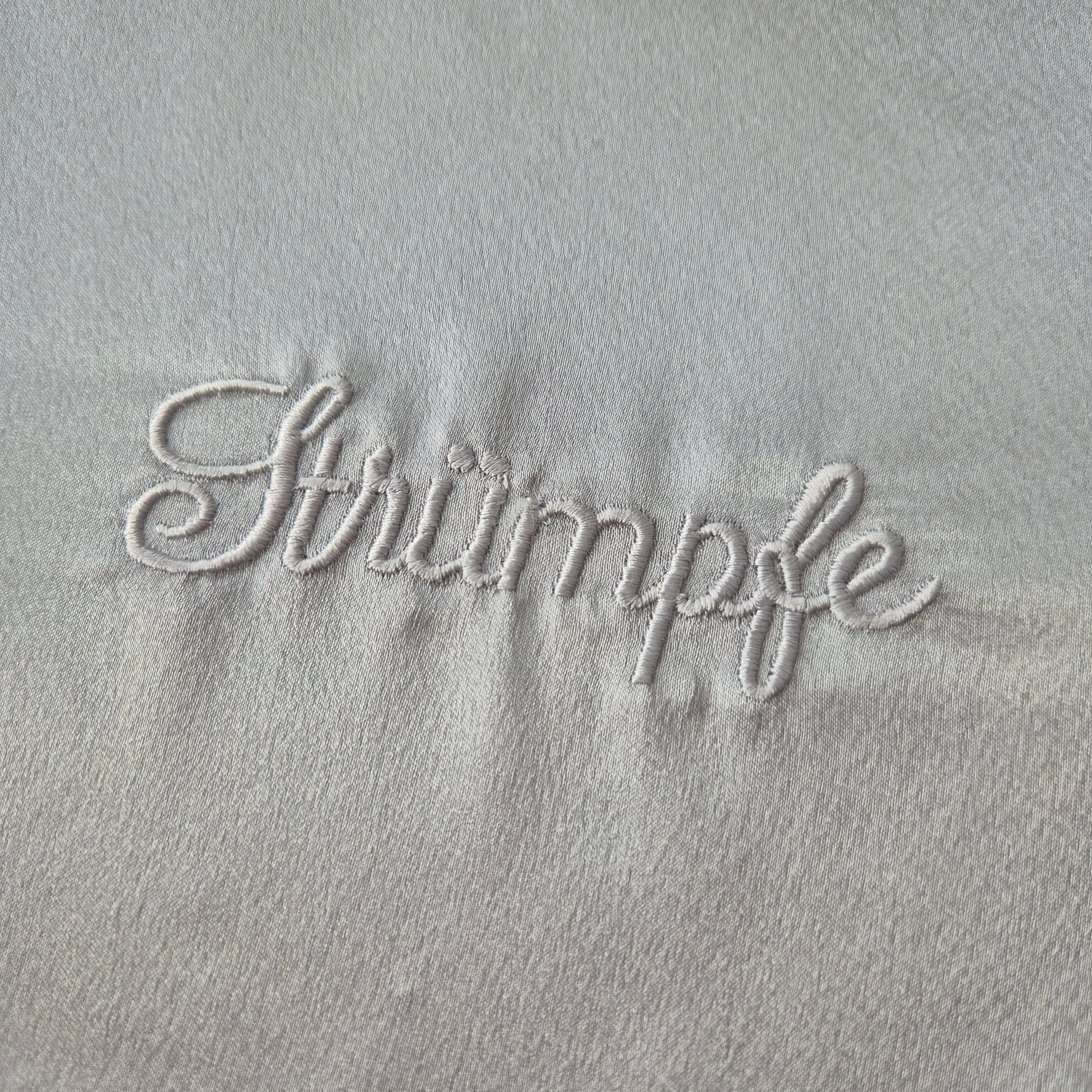 West Germany Stofftäschchen Satinoptik grau Aufbewahrung 20x35cm Tasche bestickt mit Aufschrift "Strümpfe"🤍