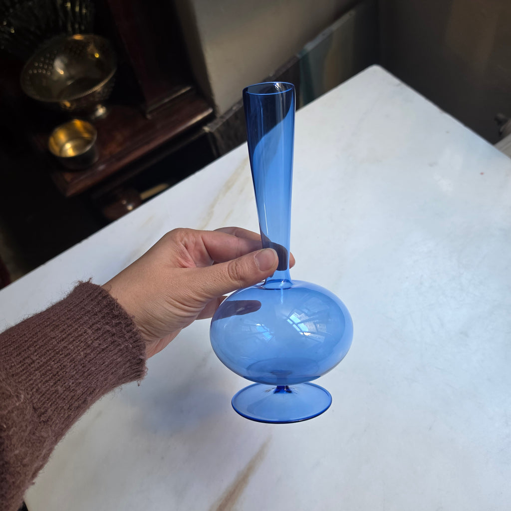 Elegante Mid-Century Solitärvase aus Kobaltblauem Glas - Vintage Solifleur-Vase