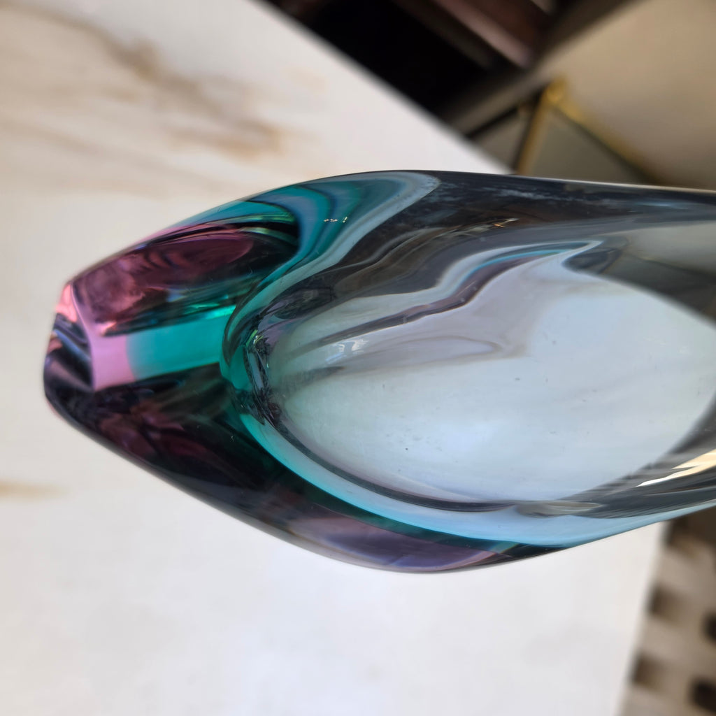 Vintage Glaskunst Vase blau rosa