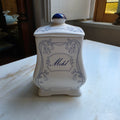 Alte Vorratsdose Biedermeier Stil Mehl weiß blau Porzellan