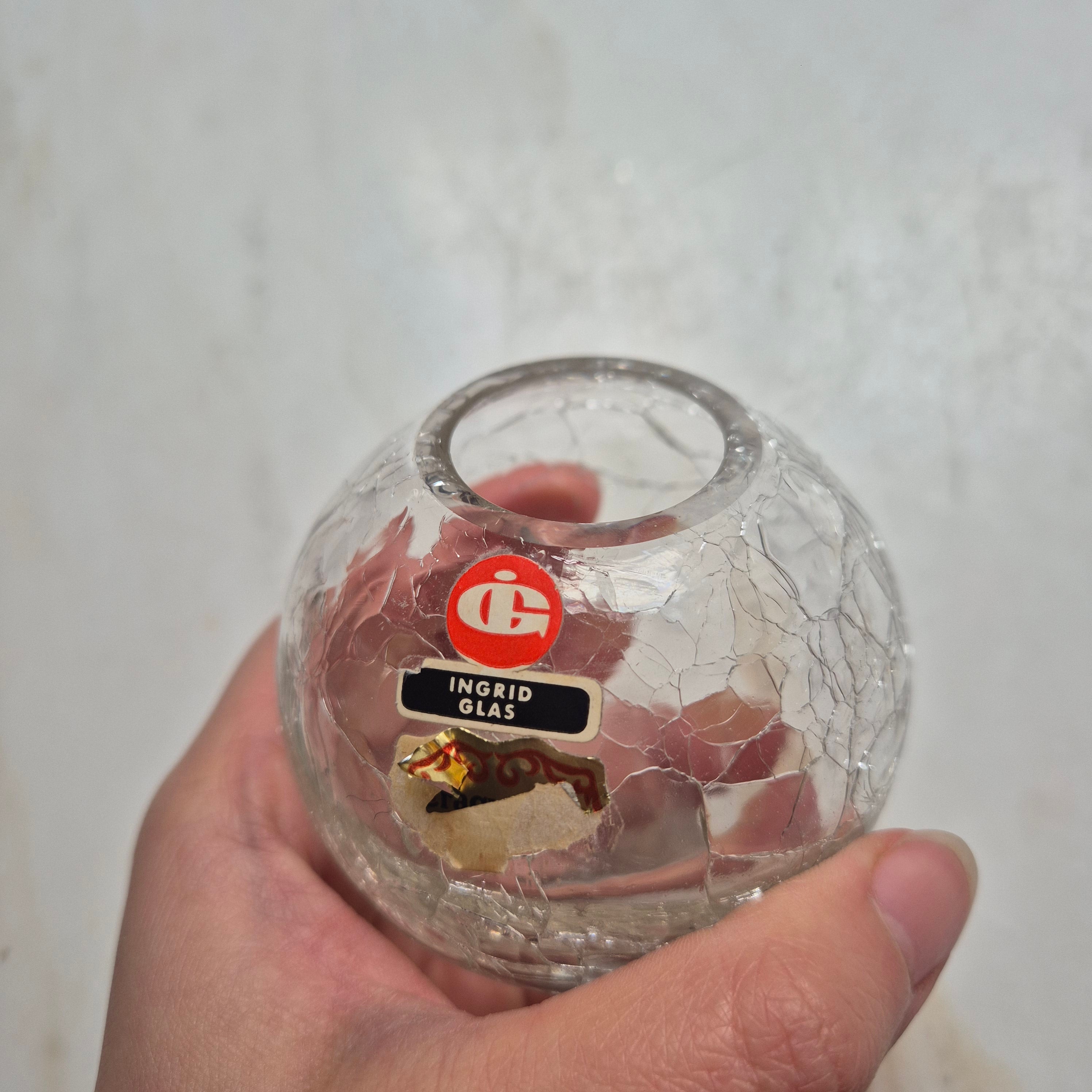 Vintage Vase rund und klein - Craquelé Glas 60er Jahre - von Ingrid Glas