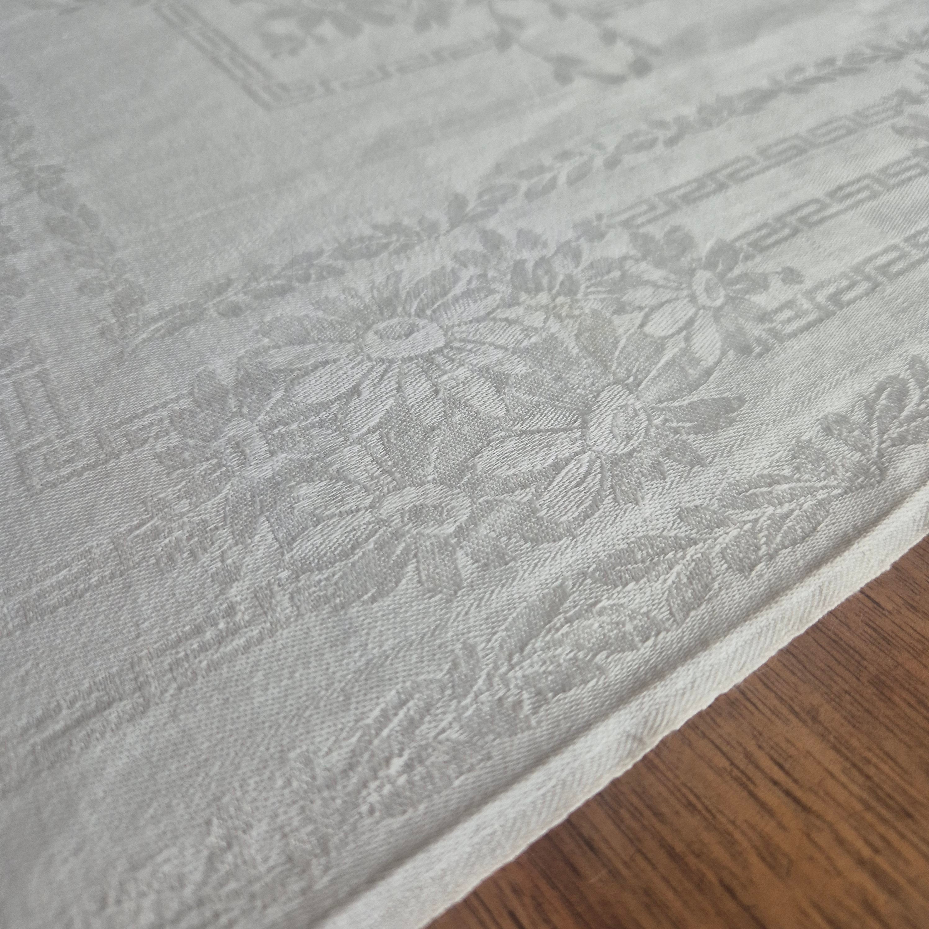 Antike Jugendstil Serviette/Mitteldecke weiß 55x60cm Damast Blumen
