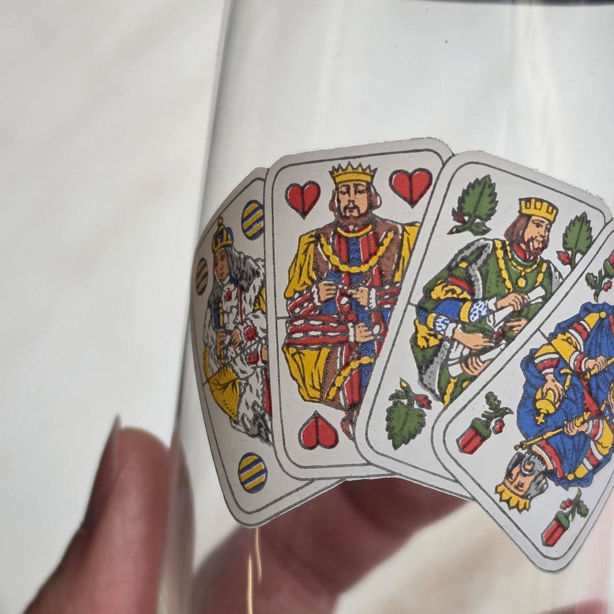 5x Vintage Sektgläser - Aperitifgläser mit Spielkarten-Motiv & Goldrand