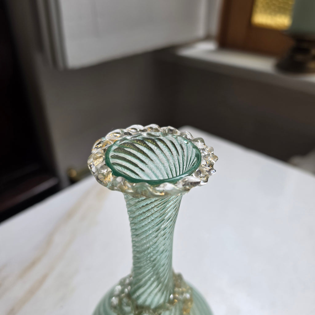 Antike Murano Glasvase mit Blattgold – Handgeblasen, Italien ca. 1960