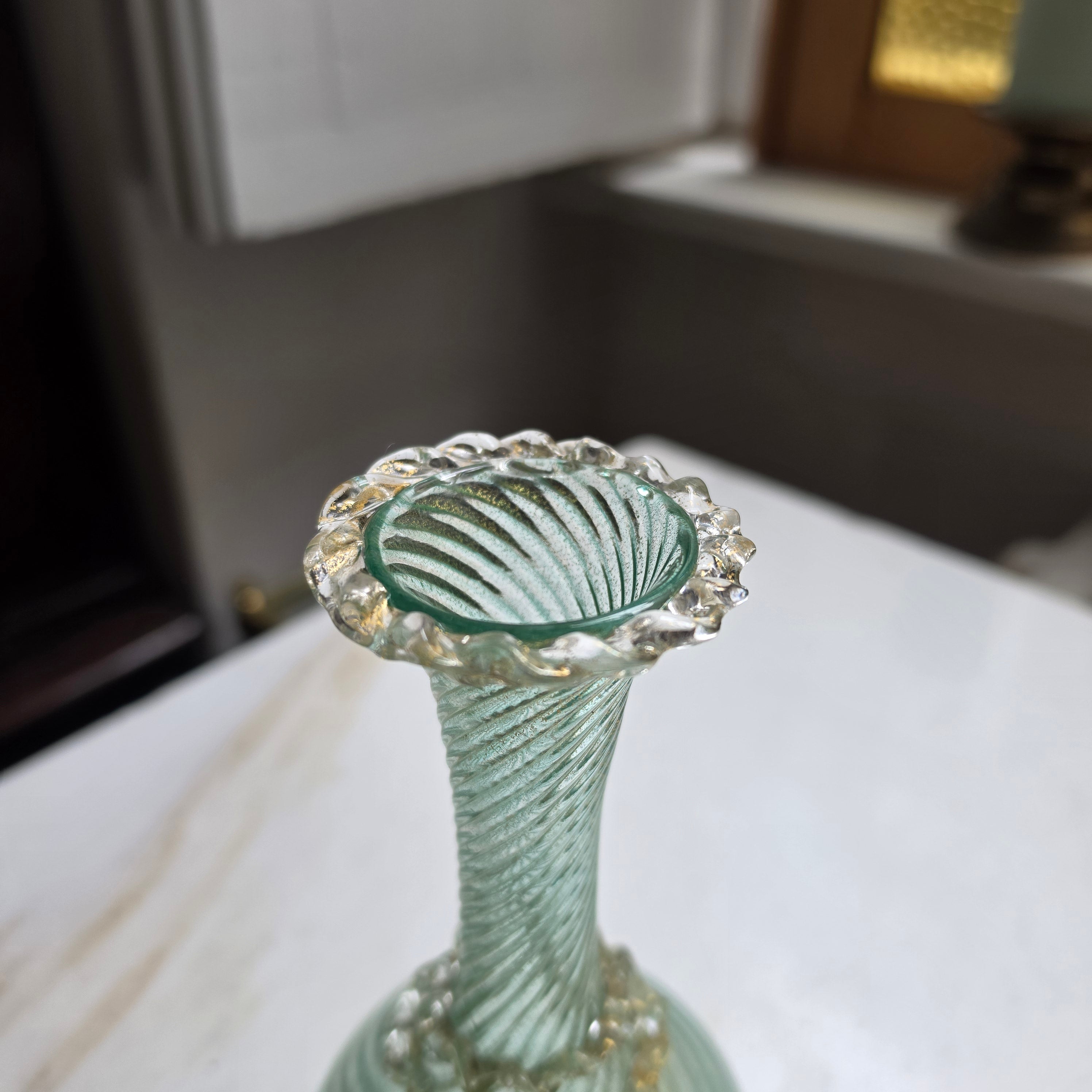 Antike Murano Glasvase mit Blattgold – Handgeblasen, Italien ca. 1960