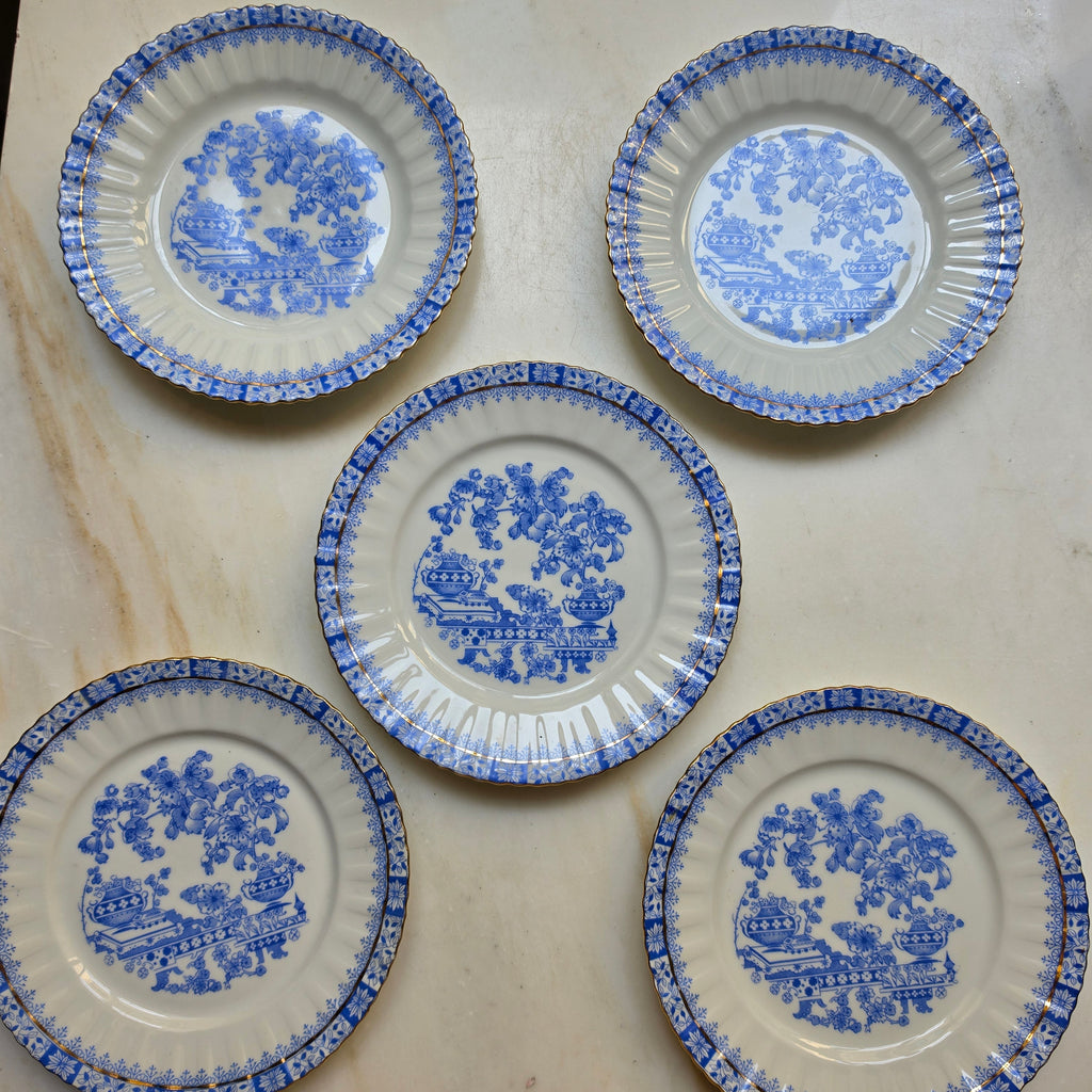 5x Antike Kuchenteller Echt Tuppack China Blau Tiefenfurt Blau Weiß & Rosslau