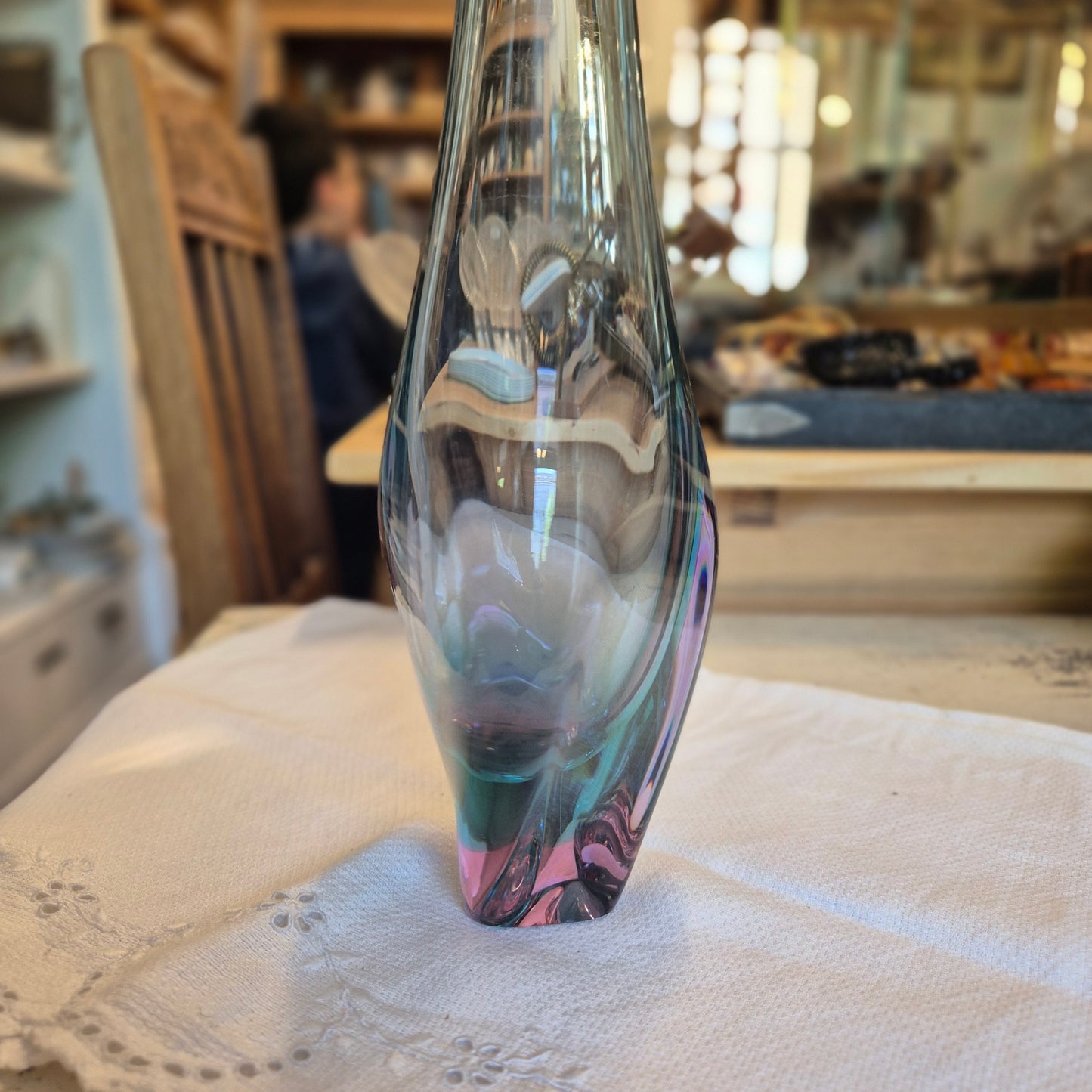 50er Jahre Glas Vase wie Murano blau rosa