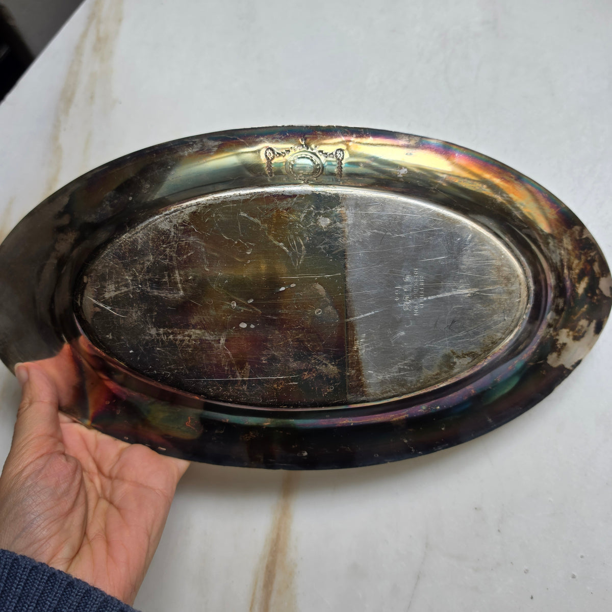 Vintage Servierschale „Sheffield Reproduction“ (Modell 164) – Versilberte Oval-Anrichteschale