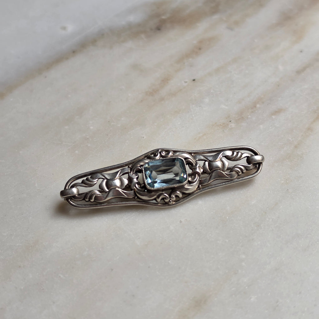 Traumhaftes antikes Art Deco Silber-Schmuckset mit Aquamarin Steinen