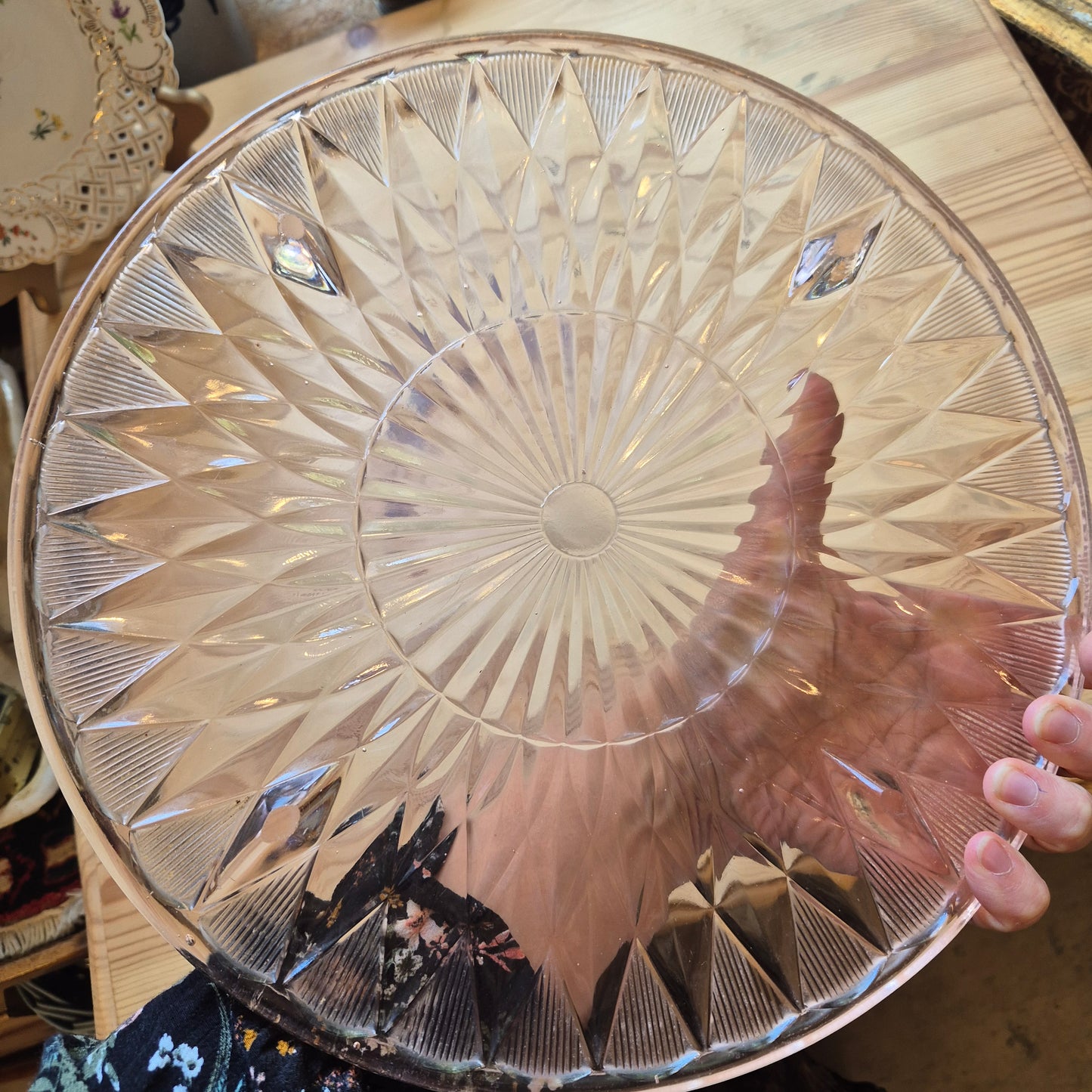 Vintage Glas Kuchenplatte/Tortenplatte 70er/80er Jahre leicht rosa
