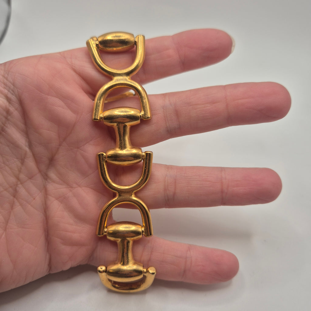 Goldenes Vintage Armband massiv Metall Statement 80er Jahre Anker