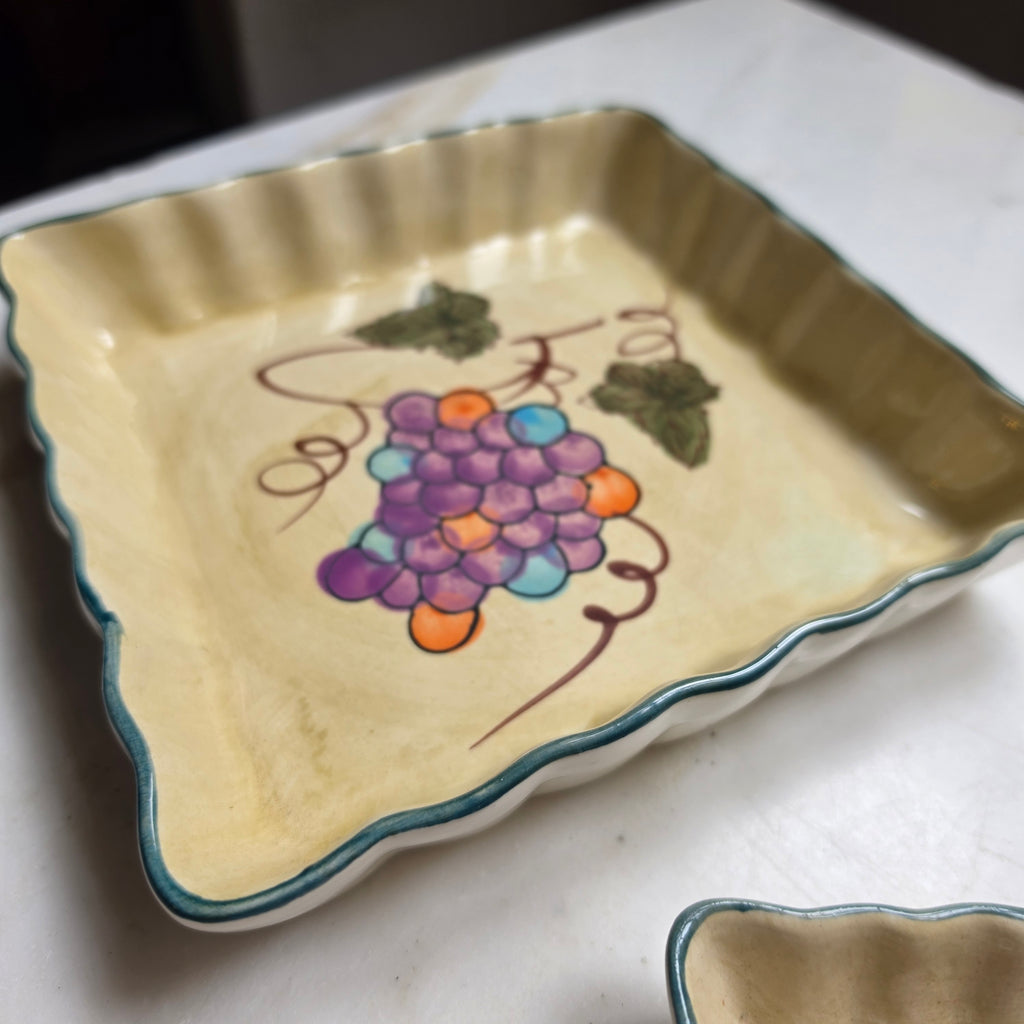 Rustikales Keramik-Schälchen-Set mit Weintrauben-Motiv – Handbemalter Vintage-Charme