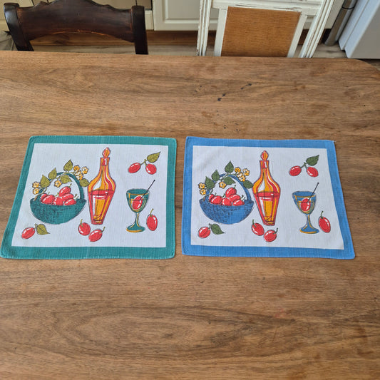 2x Vintage Tischset Baumwolle 60er Jahre 30x37cm Herbstmotiv